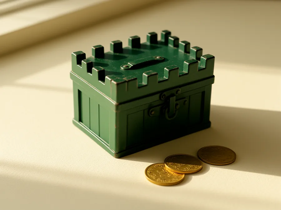 An emerald strongbox keep holding gold coins